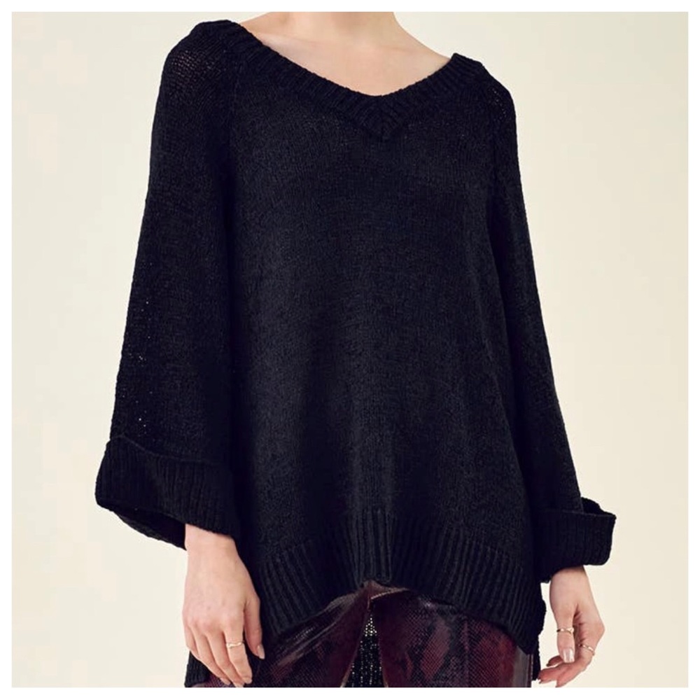 Boho Knit Soft Oversized Black sweater top - Picture 5 of 5